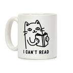 I Can't Read Cat Coffee Mug