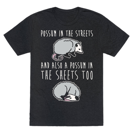 Possum In The Streets and Also A Possum In The Sheets White Print Unisex Triblend Tee