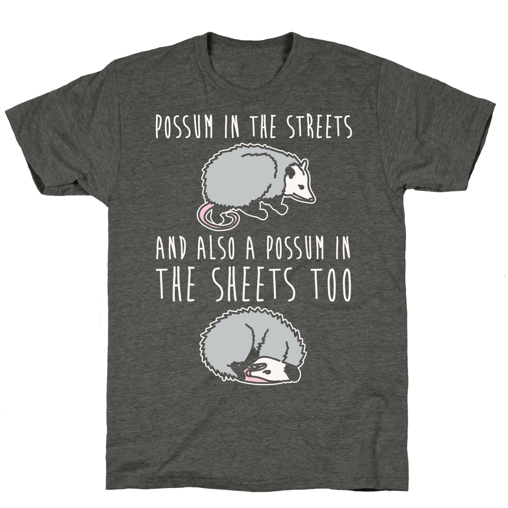 Possum In The Streets and Also A Possum In The Sheets White Print Unisex Triblend Tee