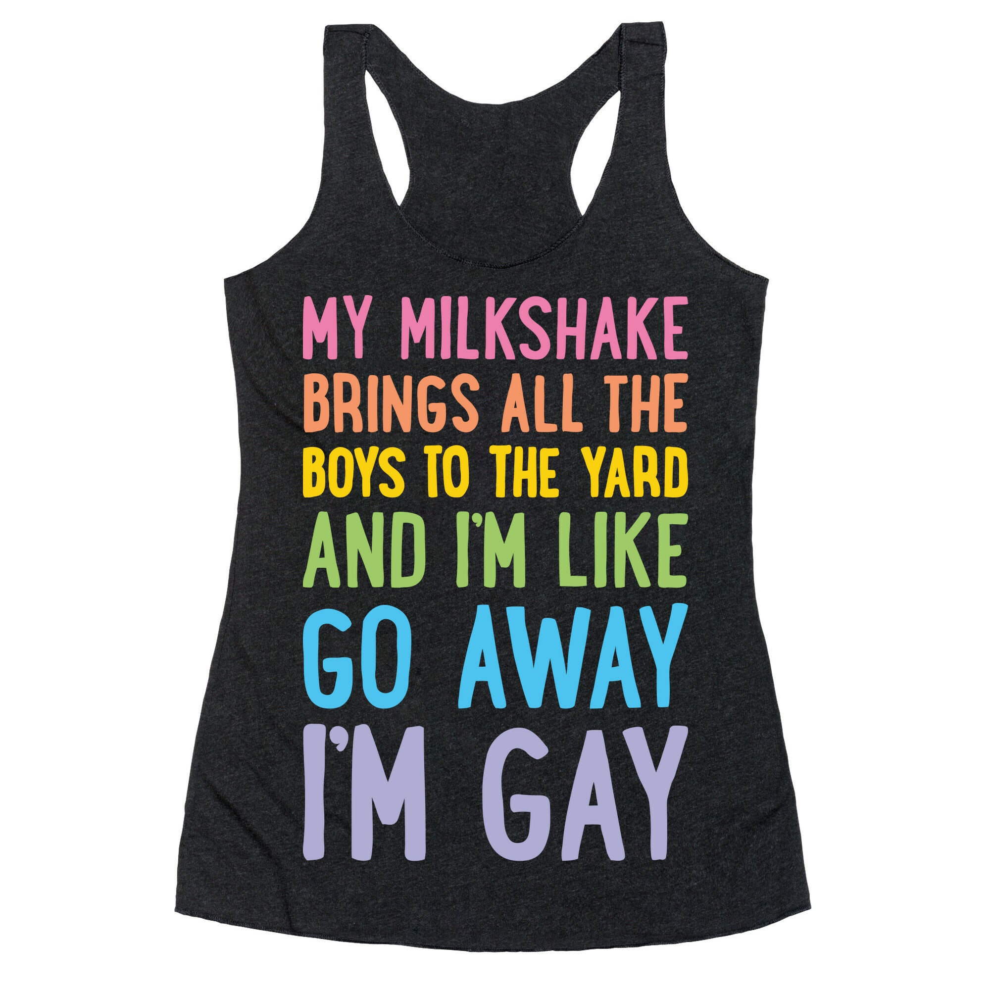 My Milkshake Brings All The Boys To The Yard And I'm Like Go Away I'm Gay Racerback Tank
