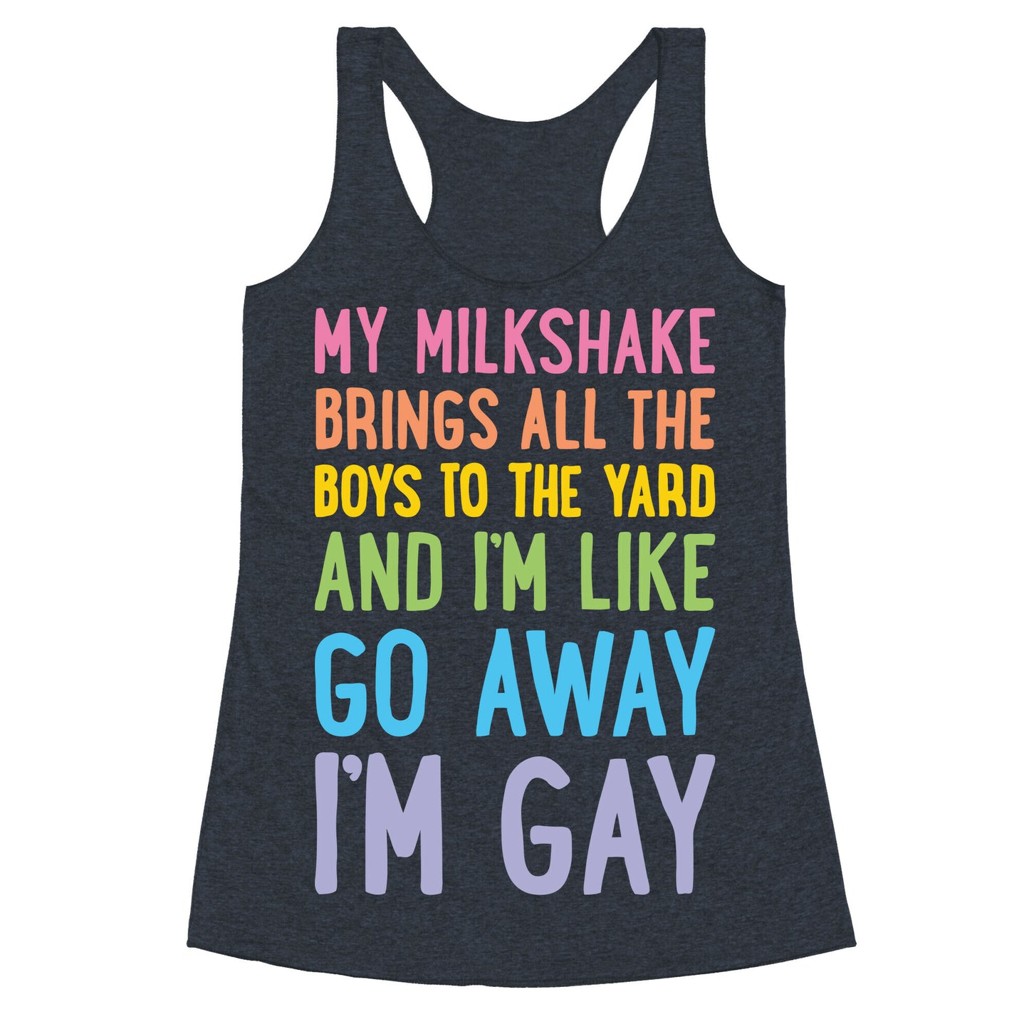 My Milkshake Brings All The Boys To The Yard And I'm Like Go Away I'm Gay Racerback Tank