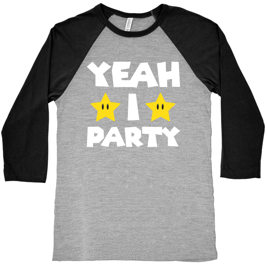 Yeah I Party Mario Parody Baseball Tee