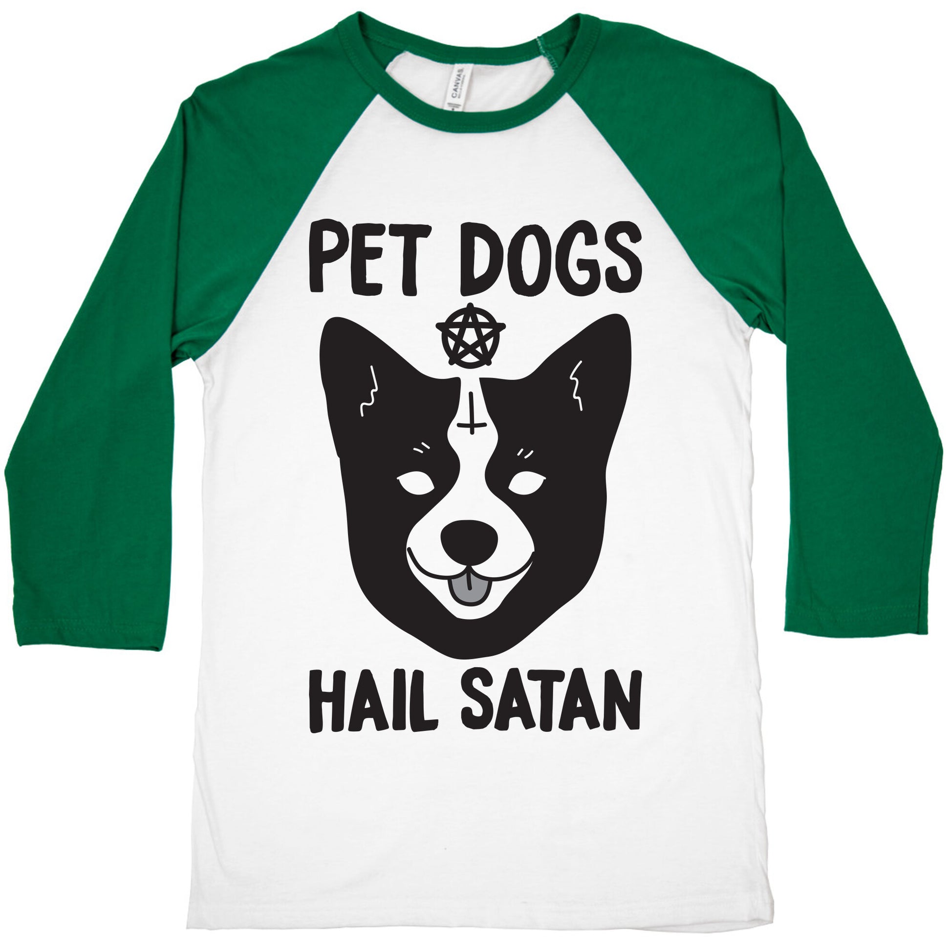 Pet Dogs Hail Satan Corgi Baseball Tee