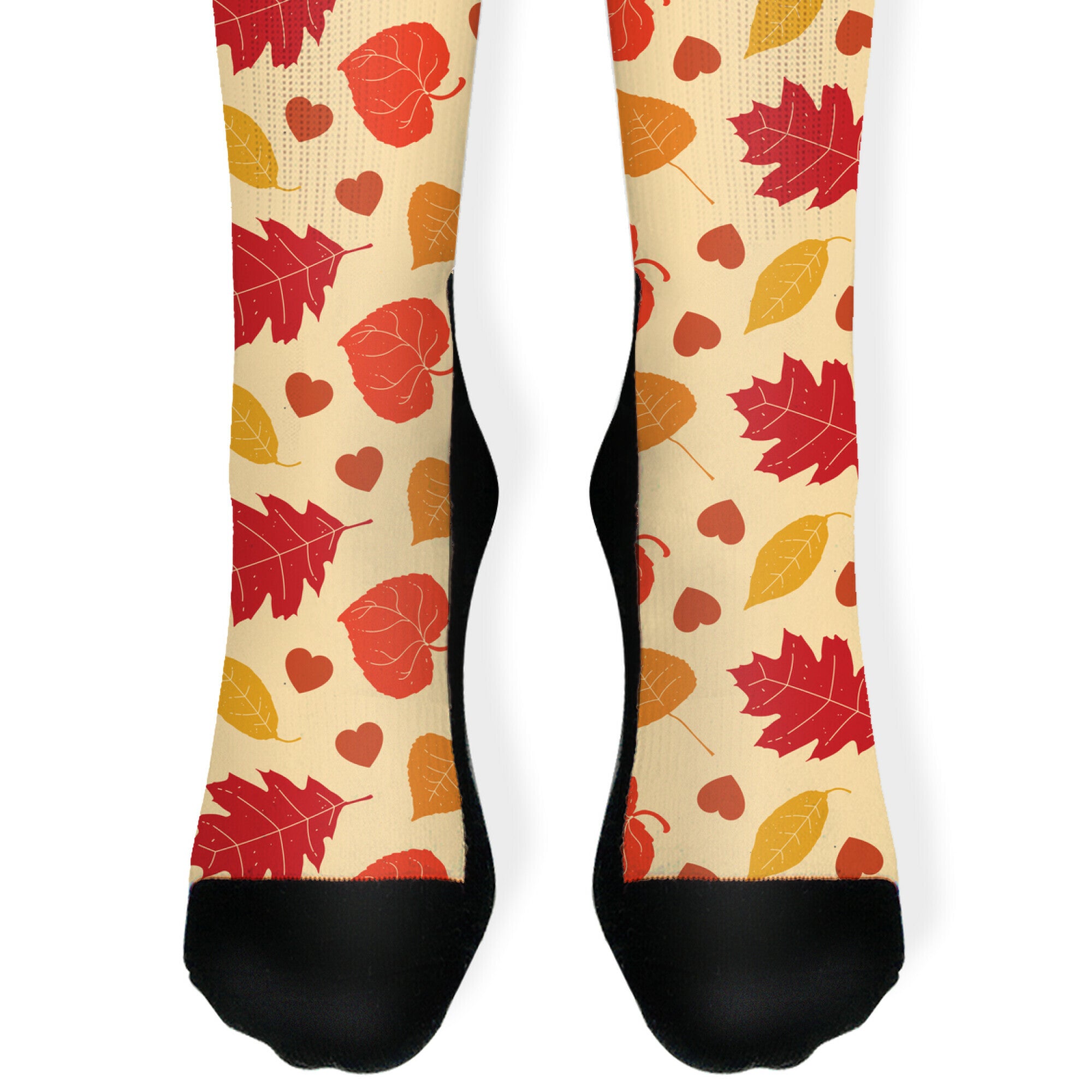 Autumn Leaves and Hearts Pattern Socks