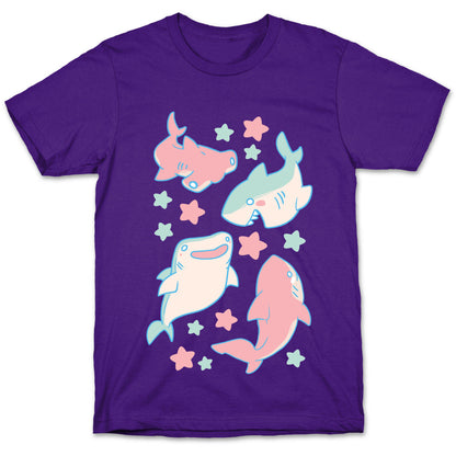 Happy Shark Pattern  T-Shirt