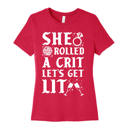 She Rolled a Crit Lets Get Lit Wedding Women's Cotton Tee