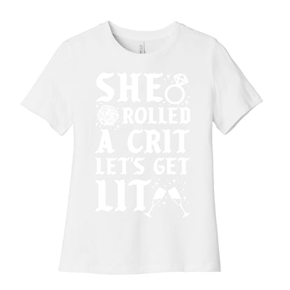 She Rolled a Crit Lets Get Lit Wedding Women's Cotton Tee