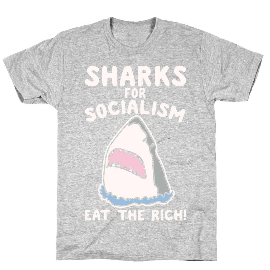 Sharks For Socialism Parody White Print T-Shirt