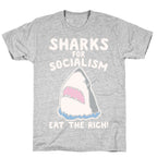 Sharks For Socialism Parody White Print T-Shirt