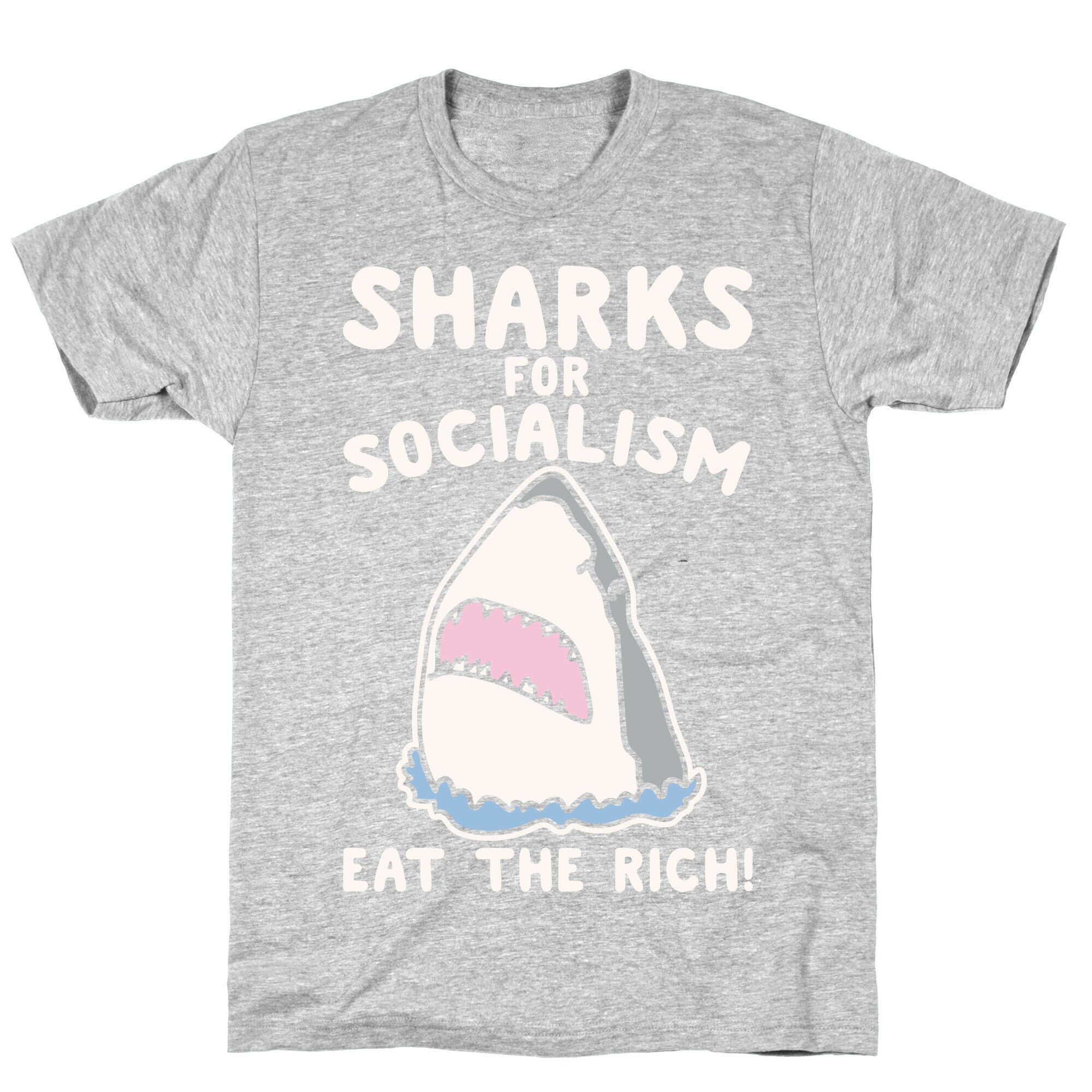Sharks For Socialism Parody White Print T-Shirt