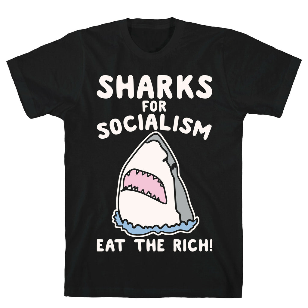 Sharks For Socialism Parody White Print T-Shirt