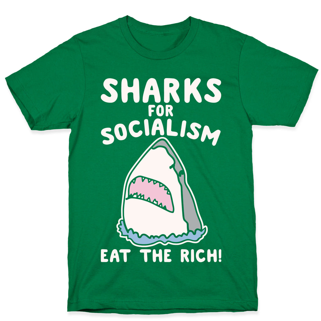 Sharks For Socialism Parody White Print T-Shirt