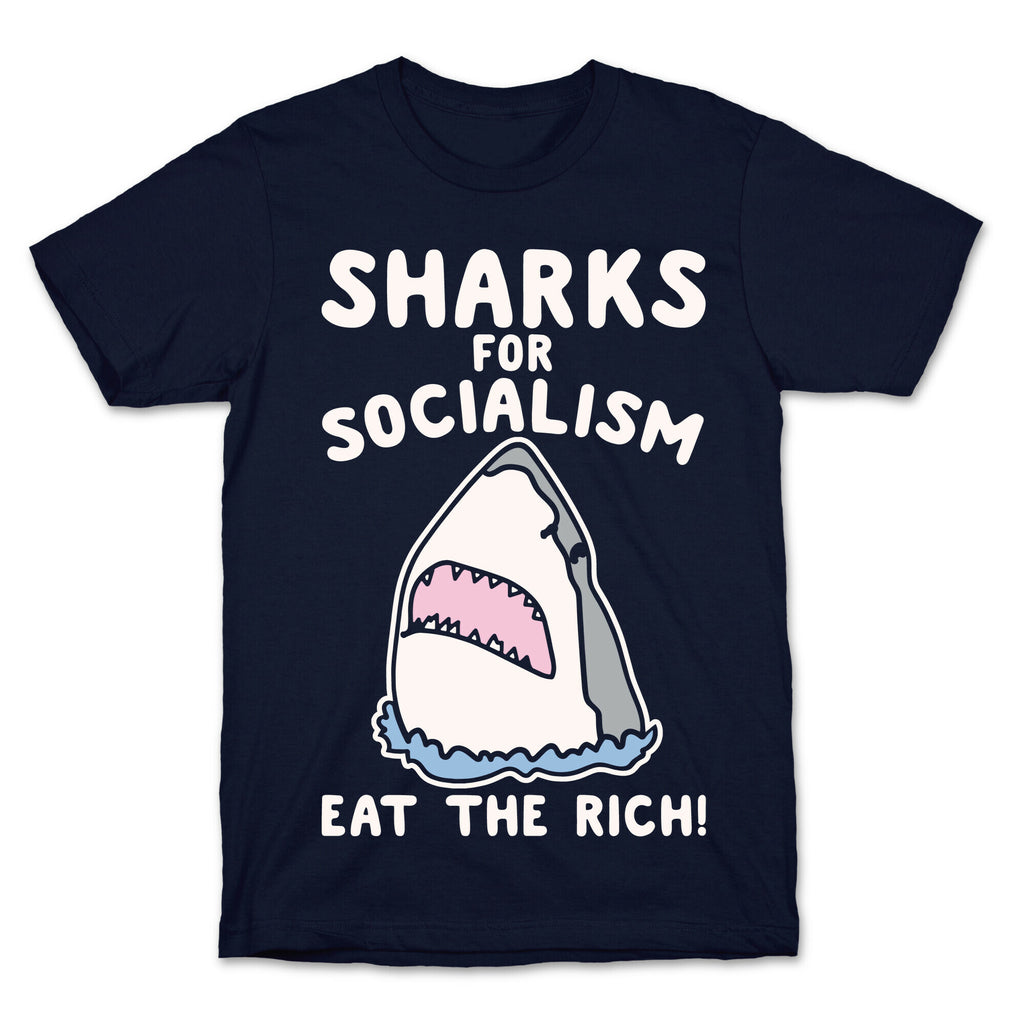 Sharks For Socialism Parody White Print T-Shirt