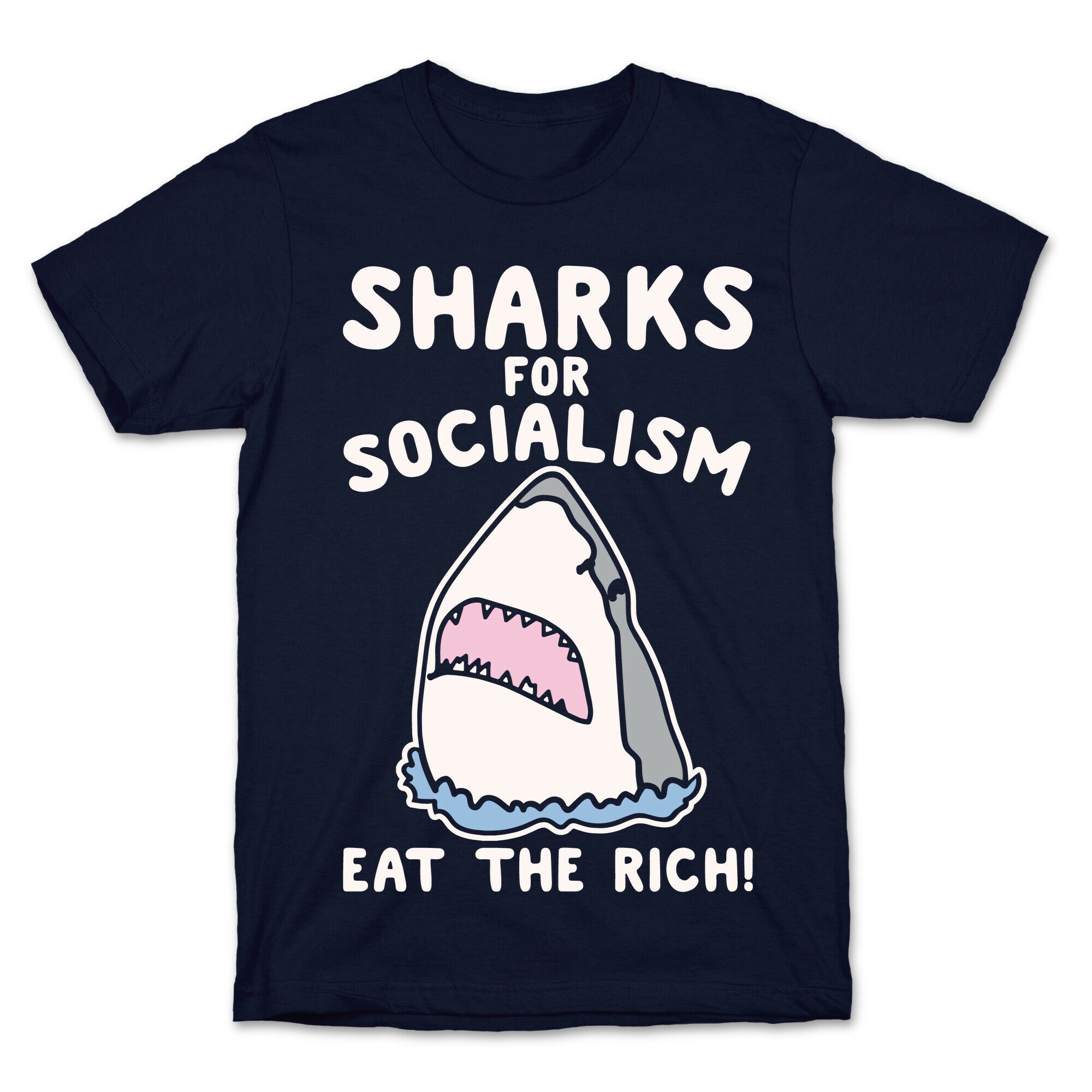 Sharks For Socialism Parody White Print T-Shirt