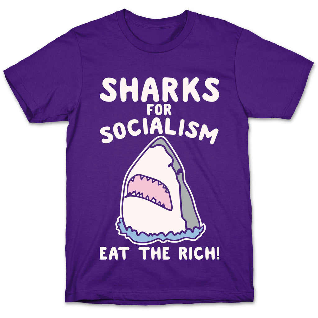 Sharks For Socialism Parody White Print T-Shirt