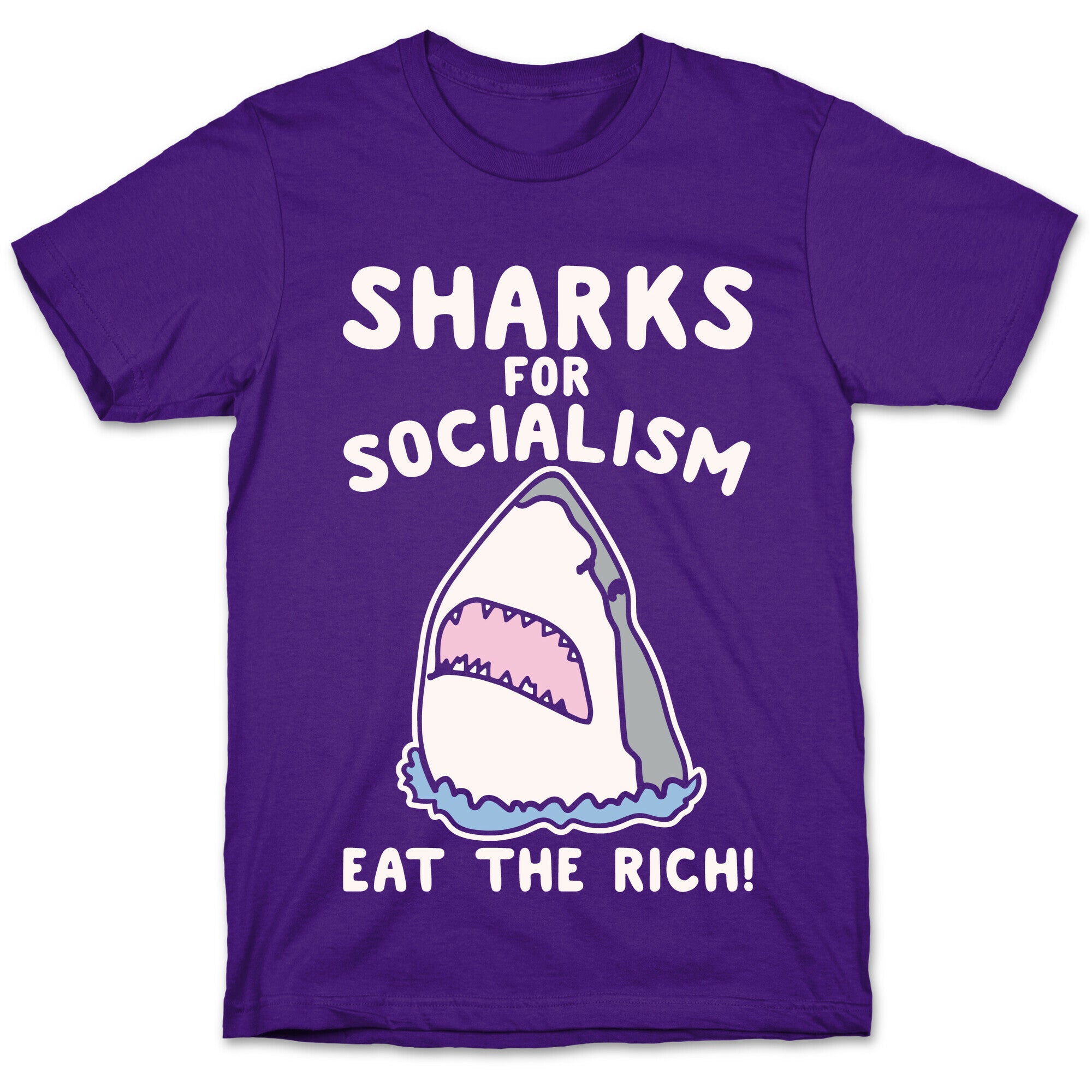 Sharks For Socialism Parody White Print T-Shirt