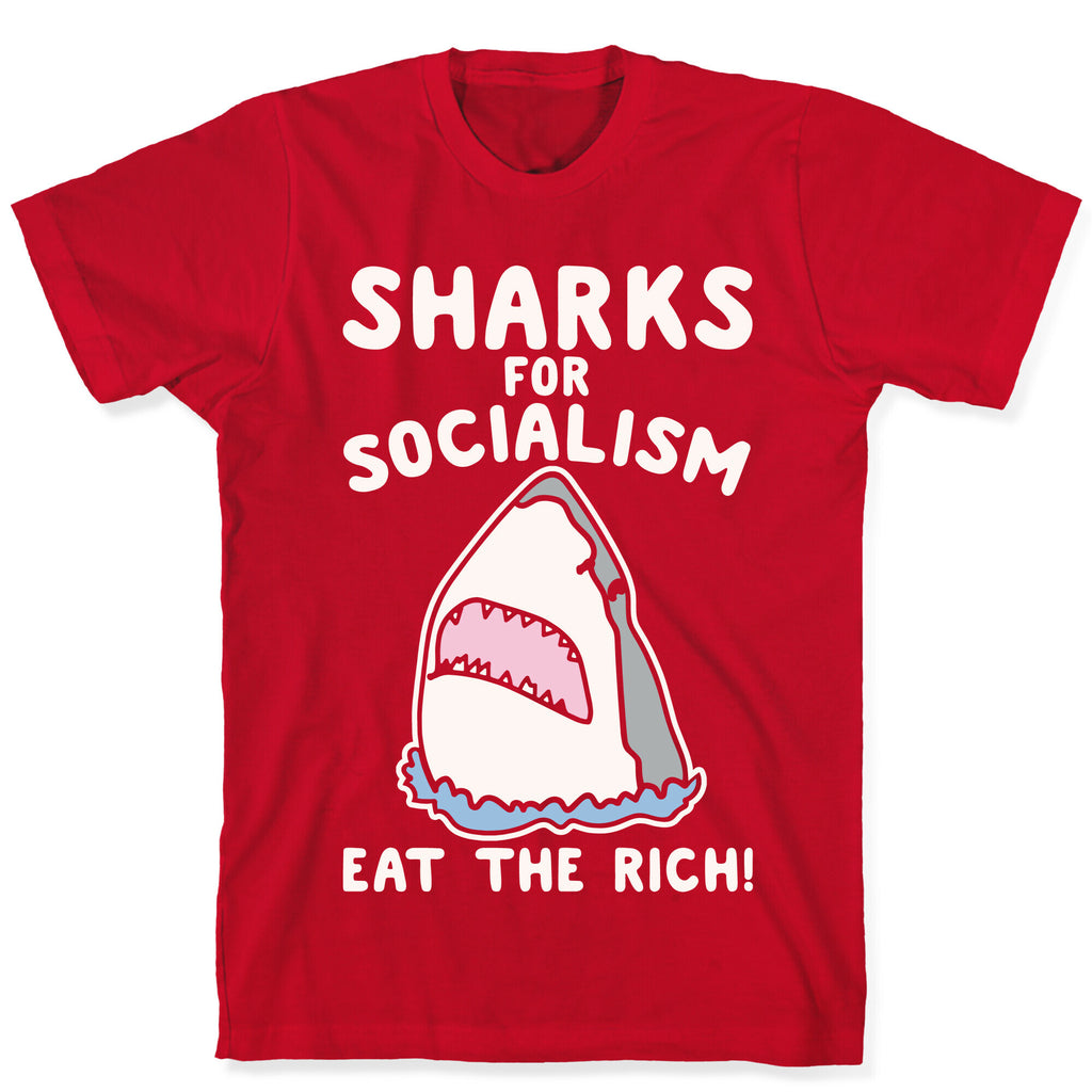 Sharks For Socialism Parody White Print T-Shirt