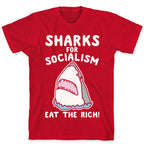Sharks For Socialism Parody White Print T-Shirt