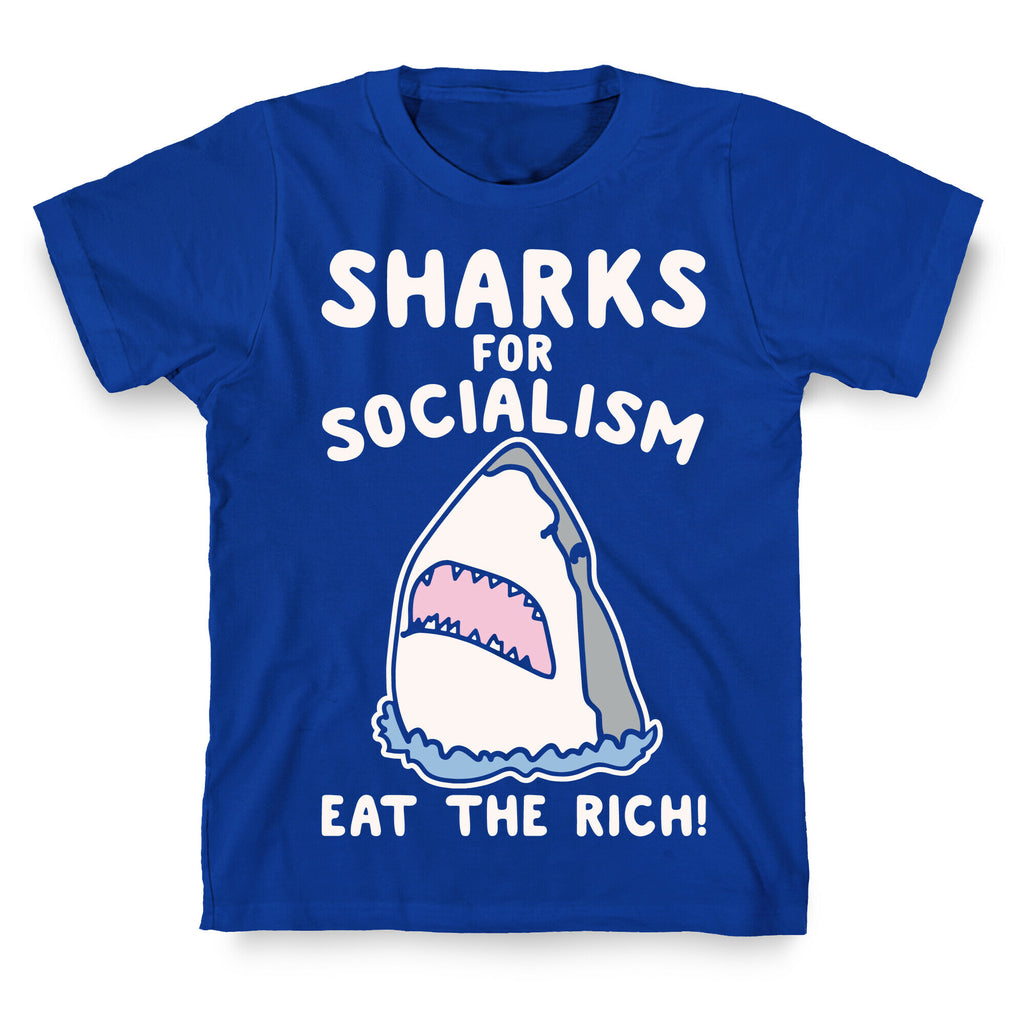 Sharks For Socialism Parody White Print T-Shirt