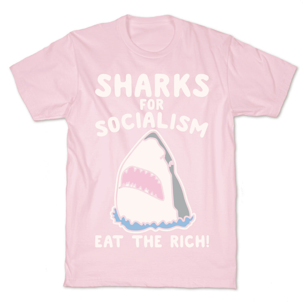 Sharks For Socialism Parody White Print T-Shirt