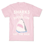Sharks For Socialism Parody White Print T-Shirt