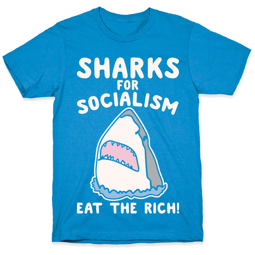 Sharks For Socialism Parody White Print T-Shirt