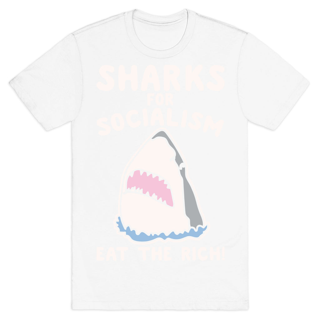Sharks For Socialism Parody White Print T-Shirt