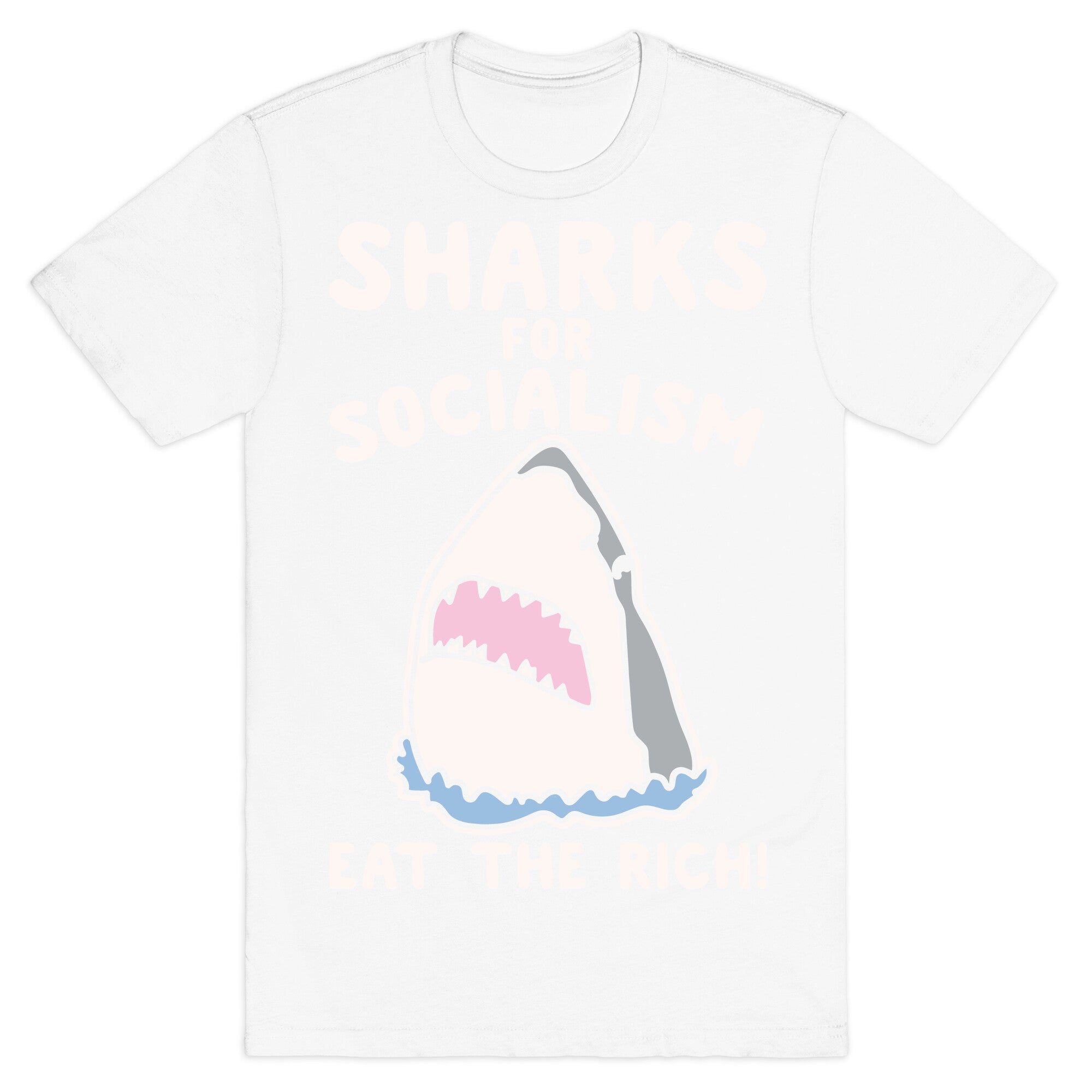 Sharks For Socialism Parody White Print T-Shirt