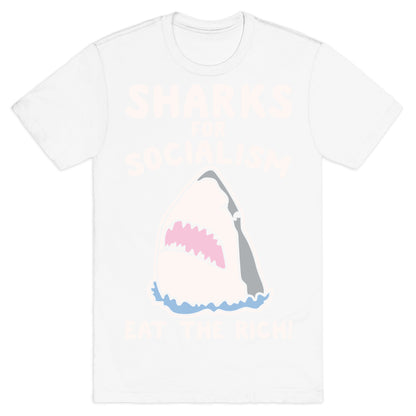 Sharks For Socialism Parody White Print T-Shirt
