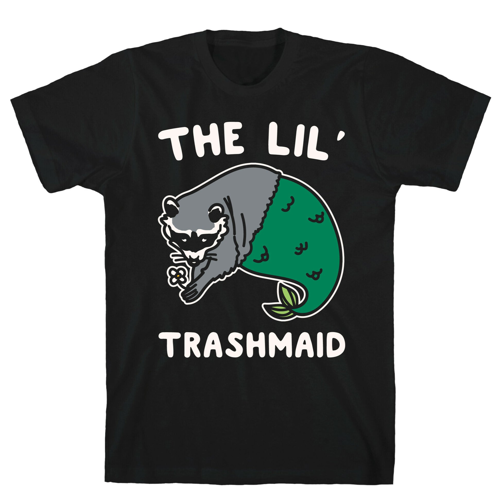 The Lil' Trashmaid Raccoon Mermaid Parody White Print T-Shirt