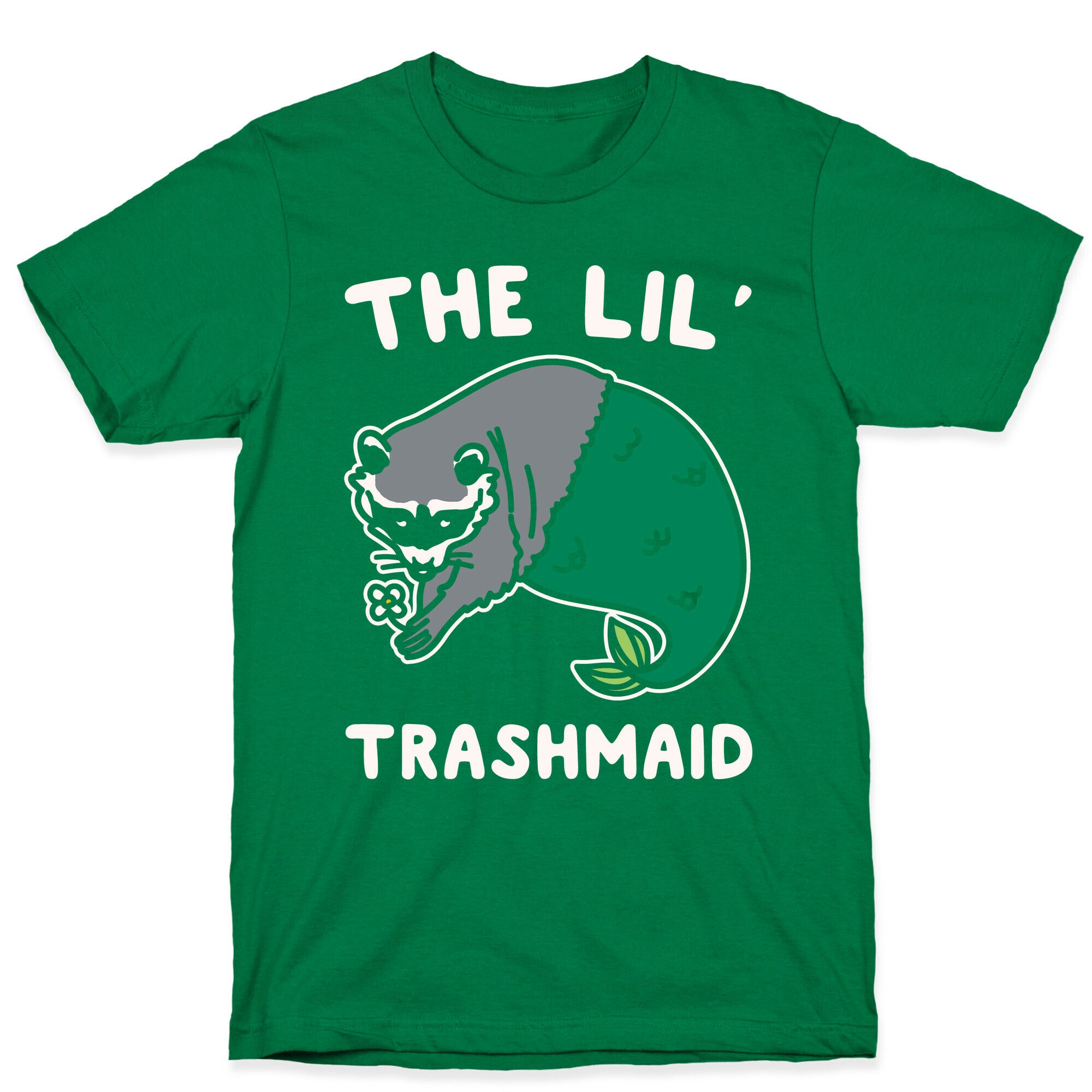The Lil' Trashmaid Raccoon Mermaid Parody White Print T-Shirt