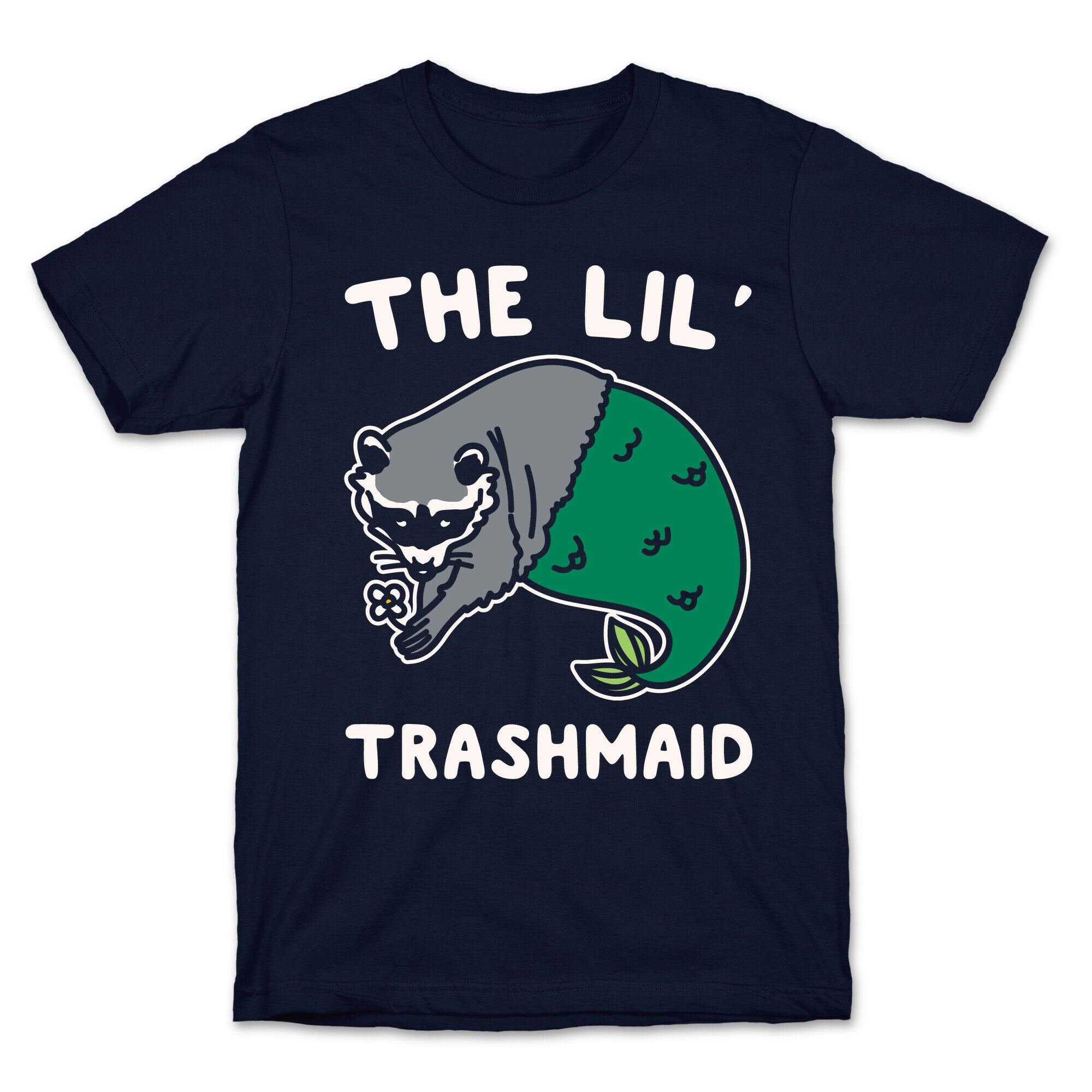 The Lil' Trashmaid Raccoon Mermaid Parody White Print T-Shirt