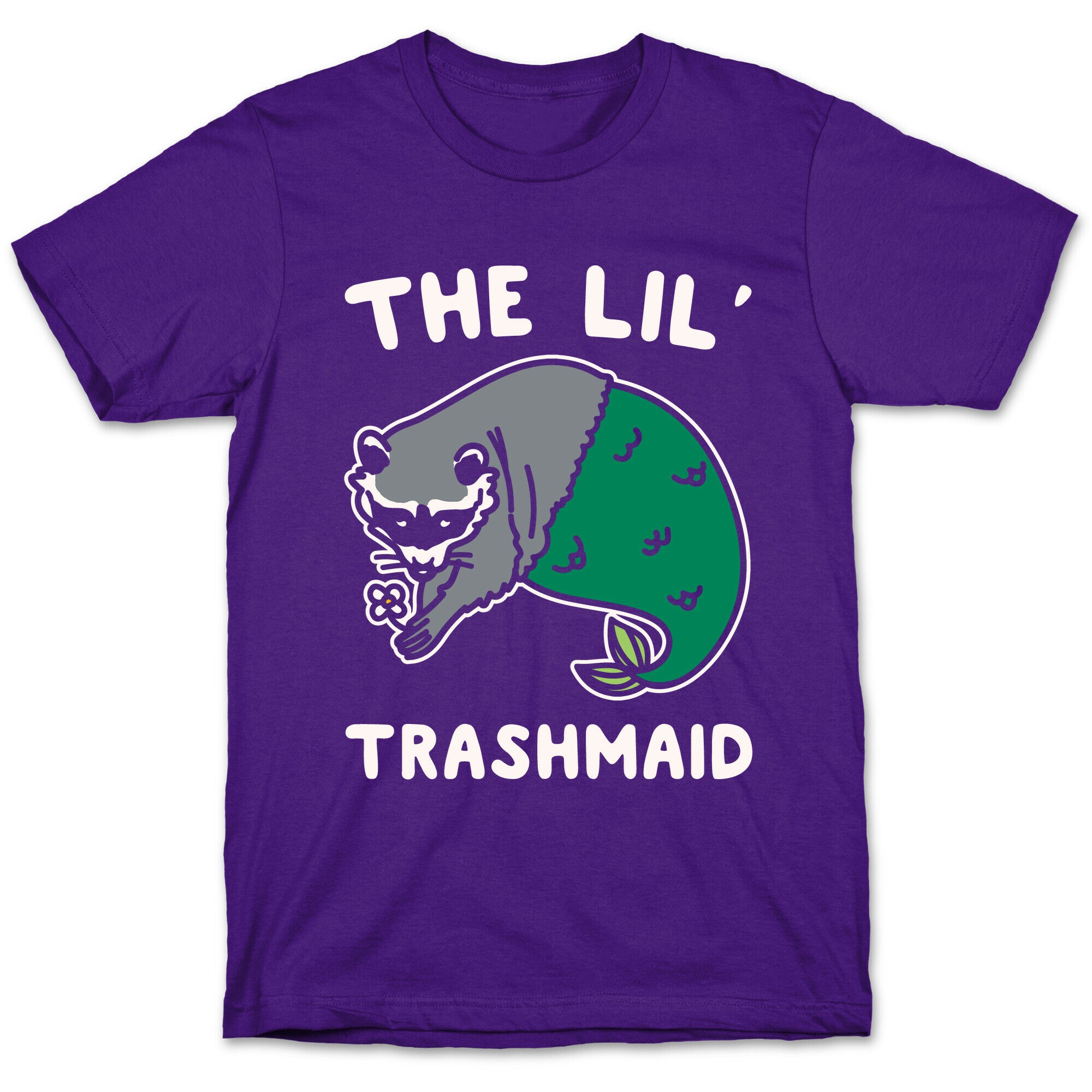 The Lil' Trashmaid Raccoon Mermaid Parody White Print T-Shirt