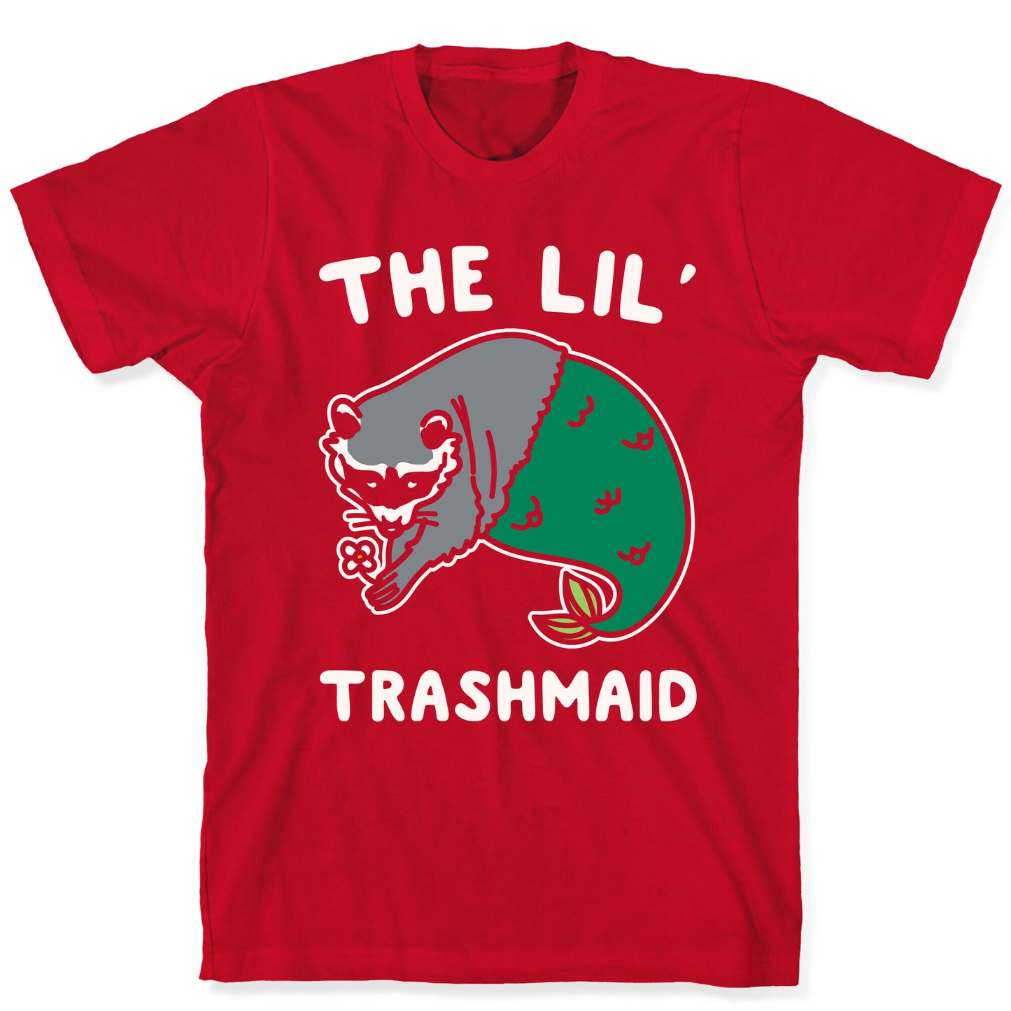 The Lil' Trashmaid Raccoon Mermaid Parody White Print T-Shirt