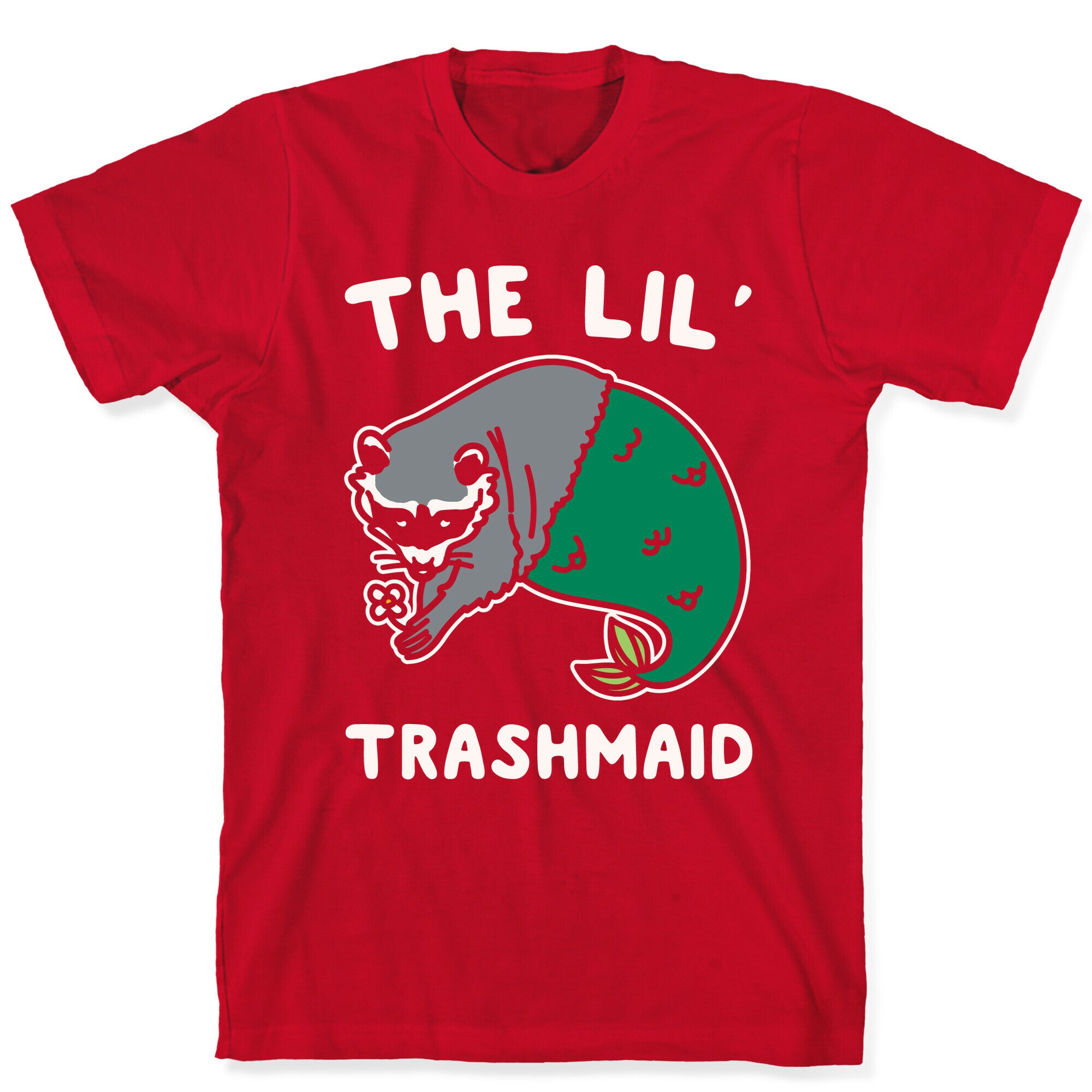 The Lil' Trashmaid Raccoon Mermaid Parody White Print T-Shirt
