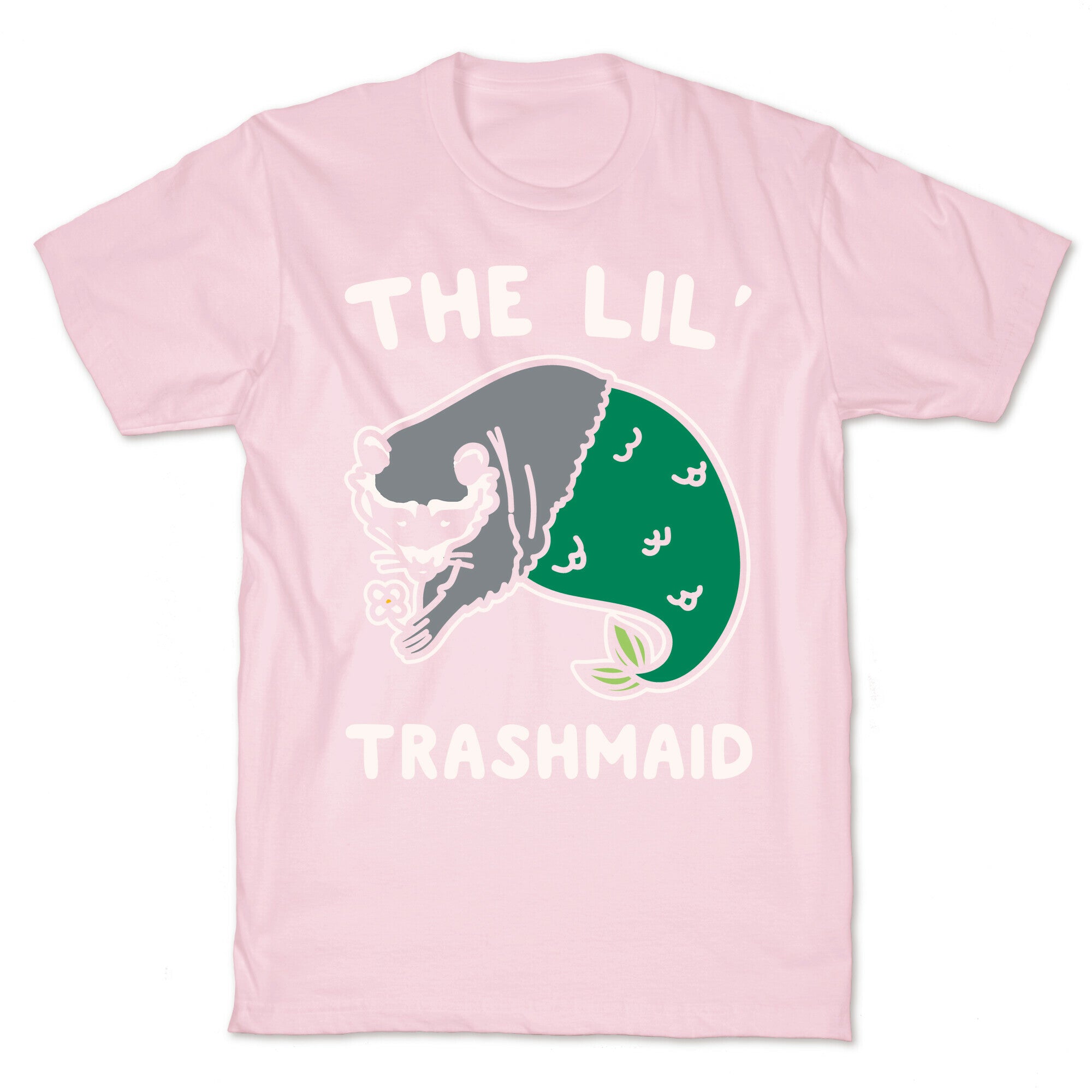 The Lil' Trashmaid Raccoon Mermaid Parody White Print T-Shirt