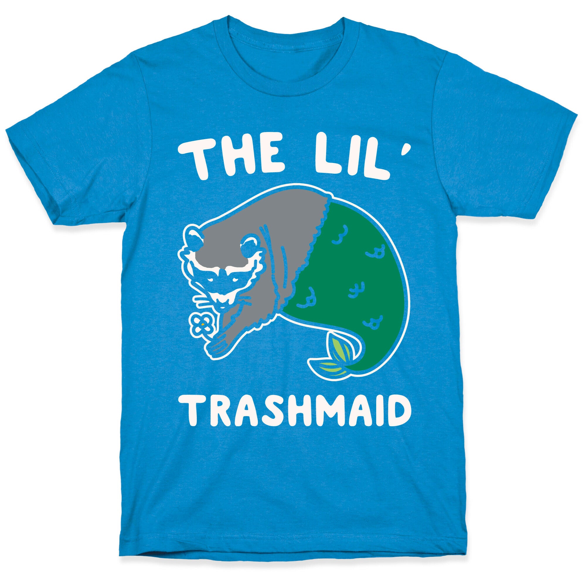 The Lil' Trashmaid Raccoon Mermaid Parody White Print T-Shirt