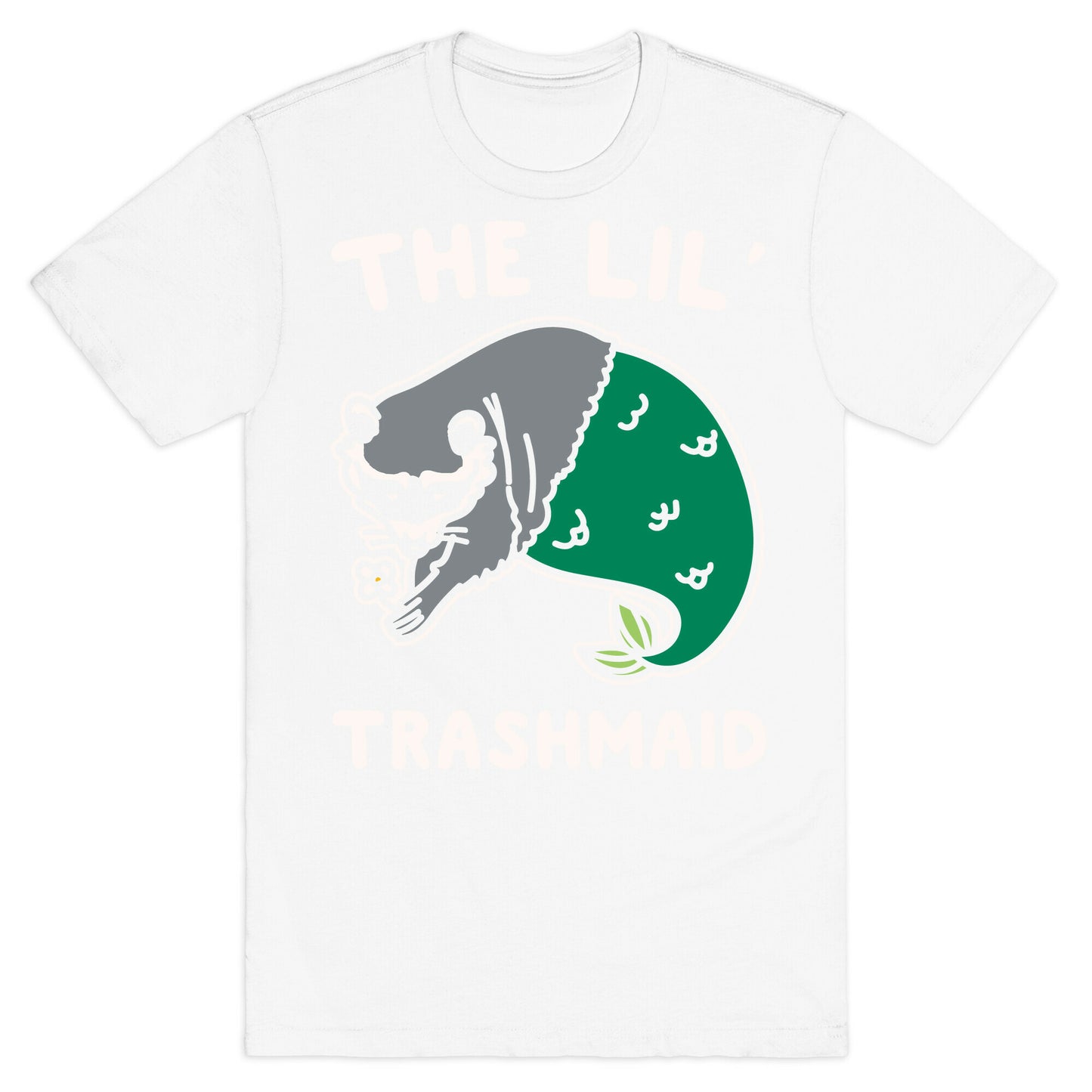 The Lil' Trashmaid Raccoon Mermaid Parody White Print T-Shirt