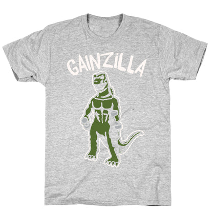 Gainzilla Lifting Parody White Print T-Shirt