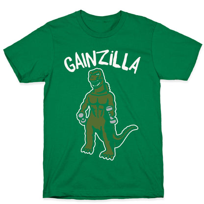 Gainzilla Lifting Parody White Print T-Shirt