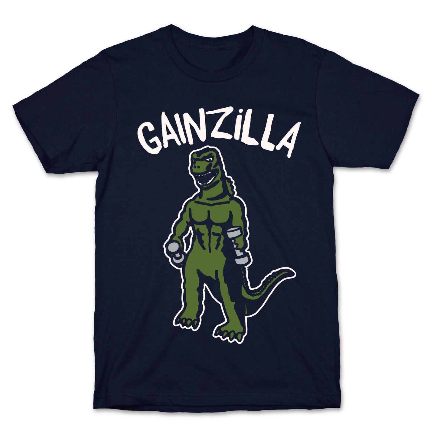 Gainzilla Lifting Parody White Print T-Shirt