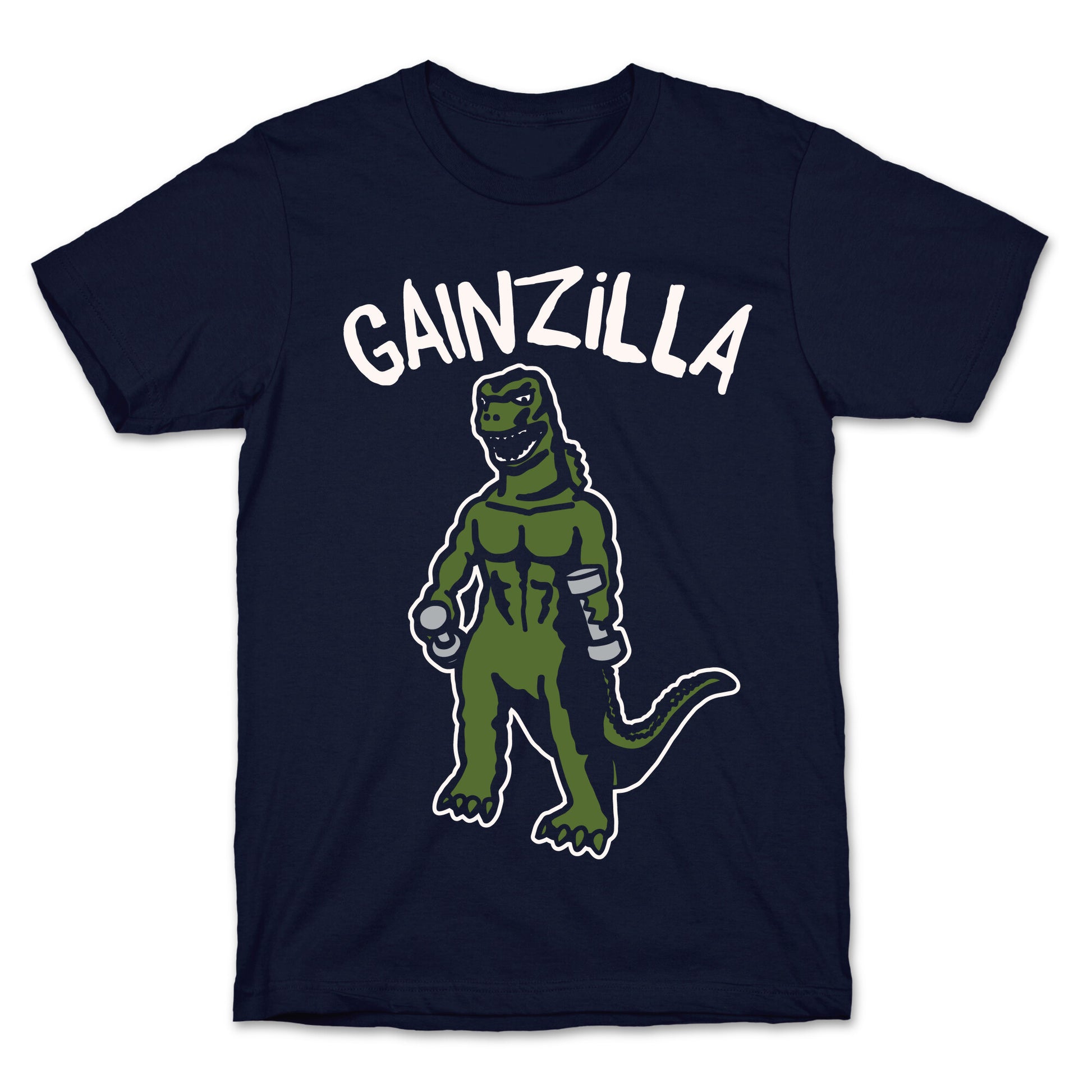 Gainzilla Lifting Parody White Print T-Shirt