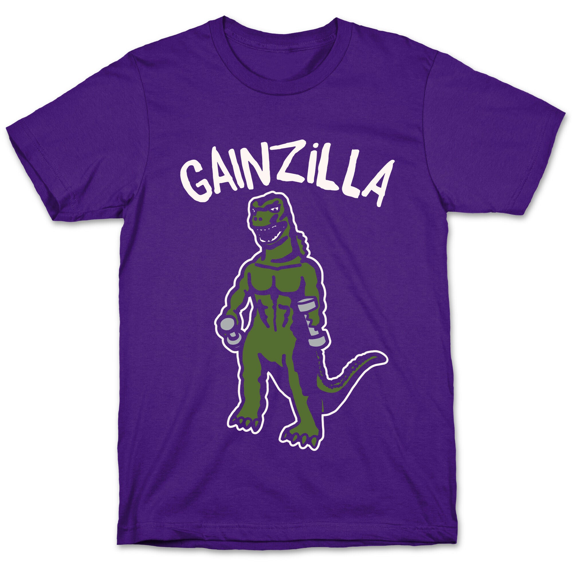 Gainzilla Lifting Parody White Print T-Shirt