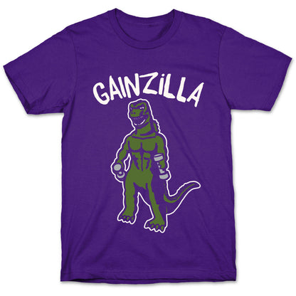 Gainzilla Lifting Parody White Print T-Shirt