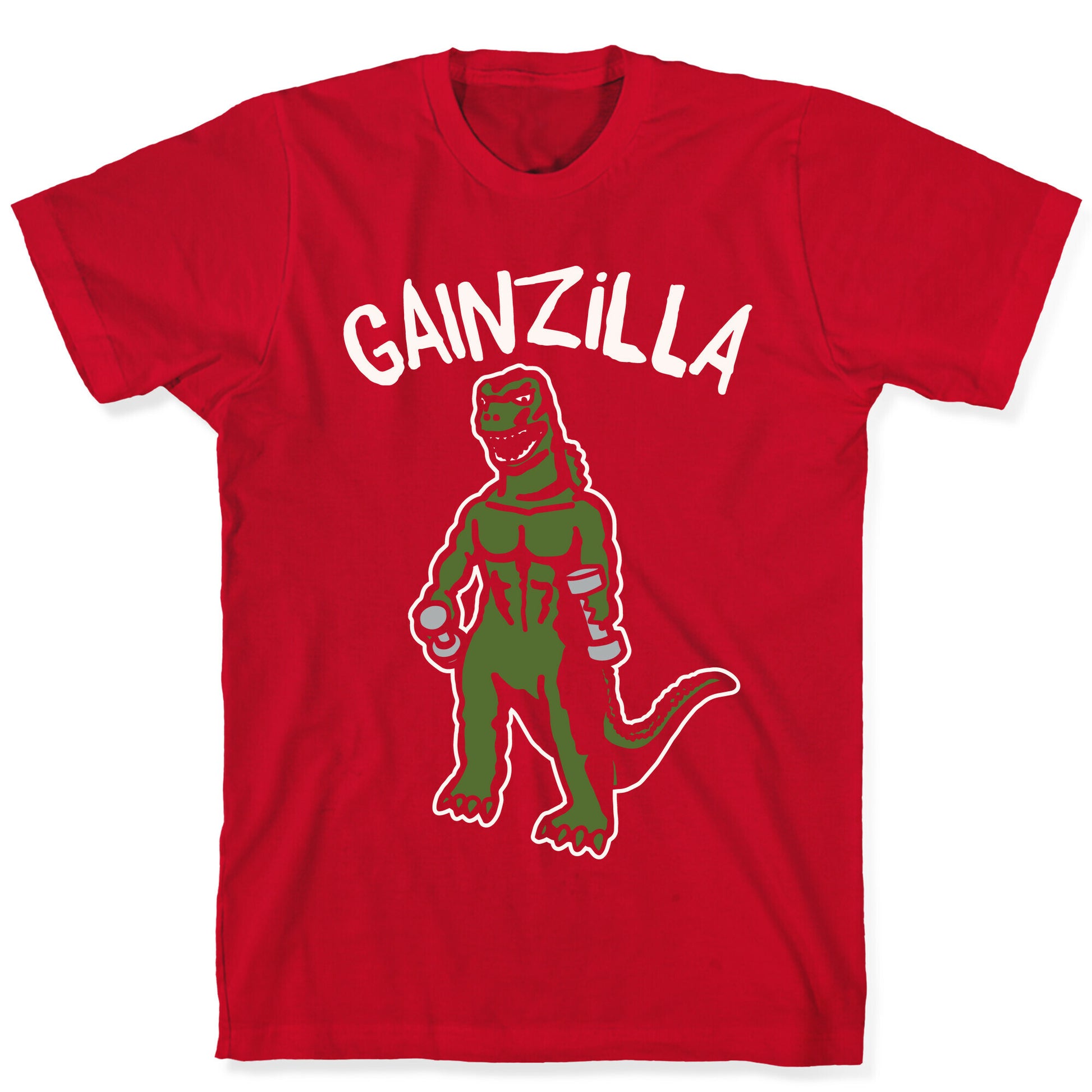 Gainzilla Lifting Parody White Print T-Shirt