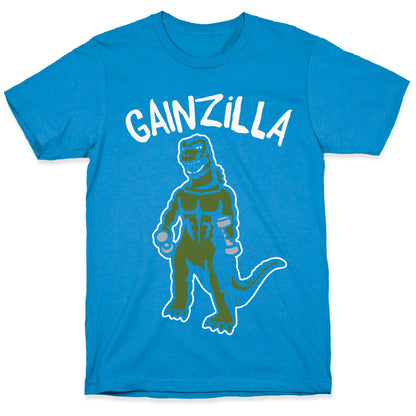 Gainzilla Lifting Parody White Print T-Shirt