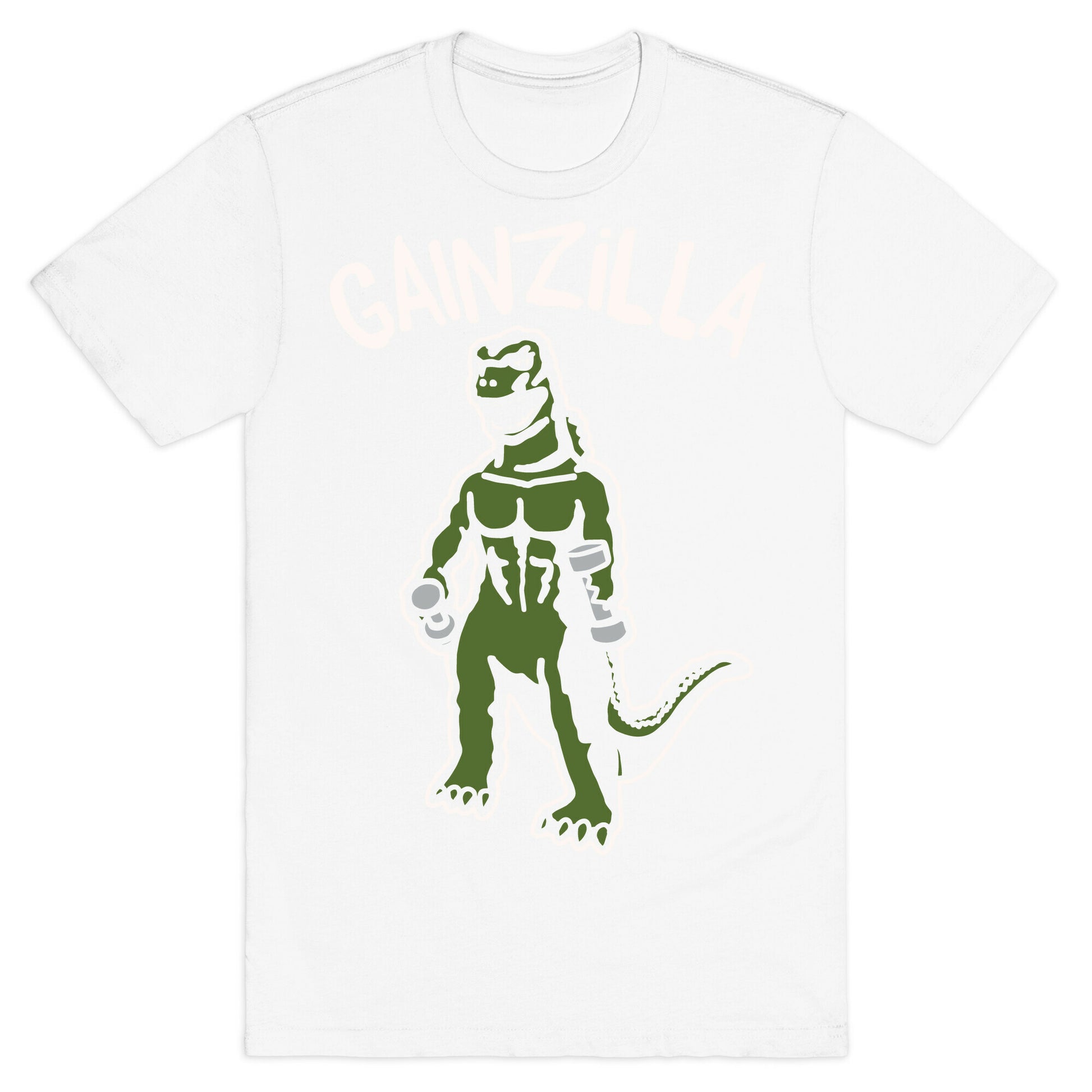 Gainzilla Lifting Parody White Print T-Shirt