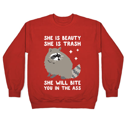 She Is Beauty She Is Trash Raccoon Crewneck Sweatshirt