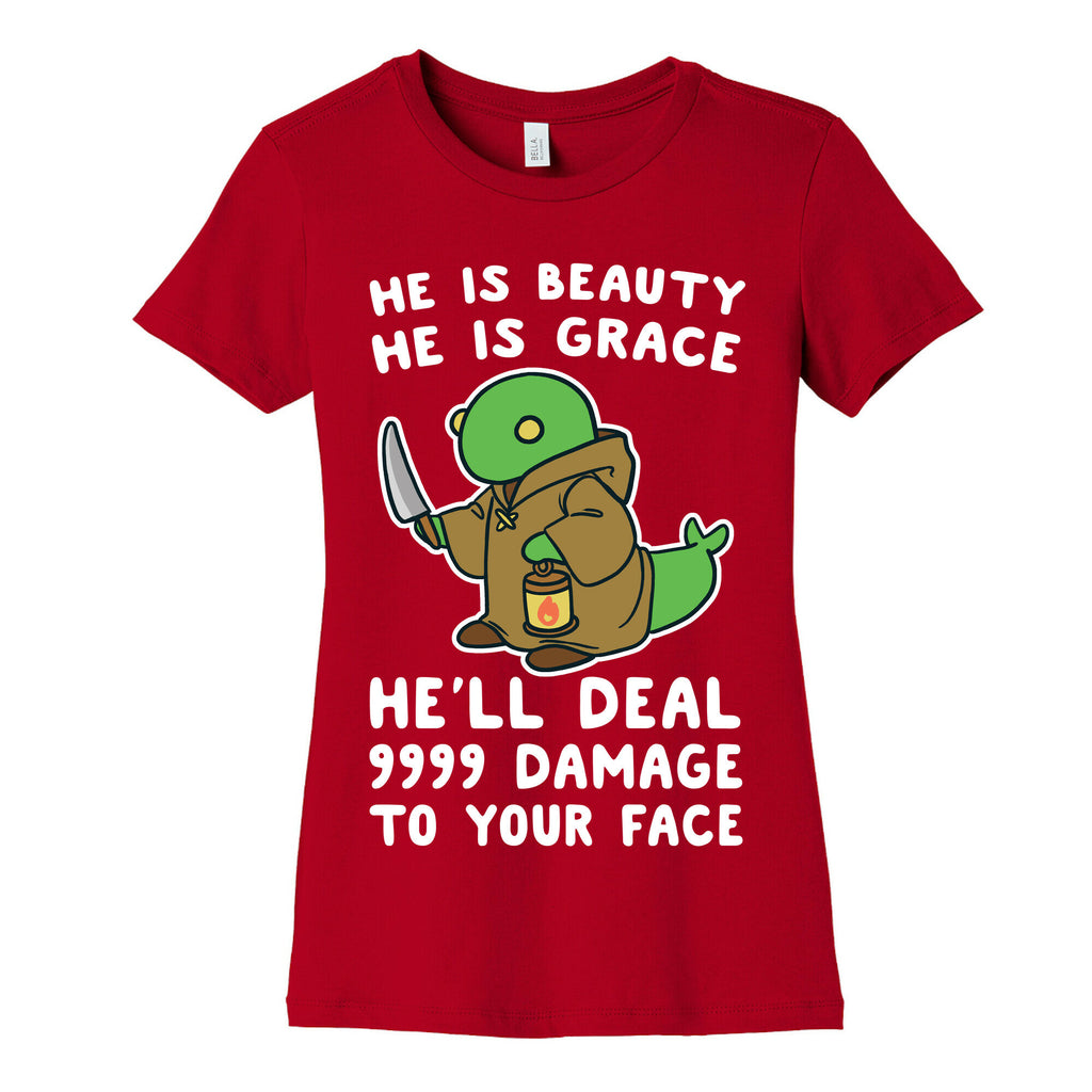 He is Beauty, He is Grace, He'll Deal 9999 Damage to your Face - Tonberry Women's Cotton Tee