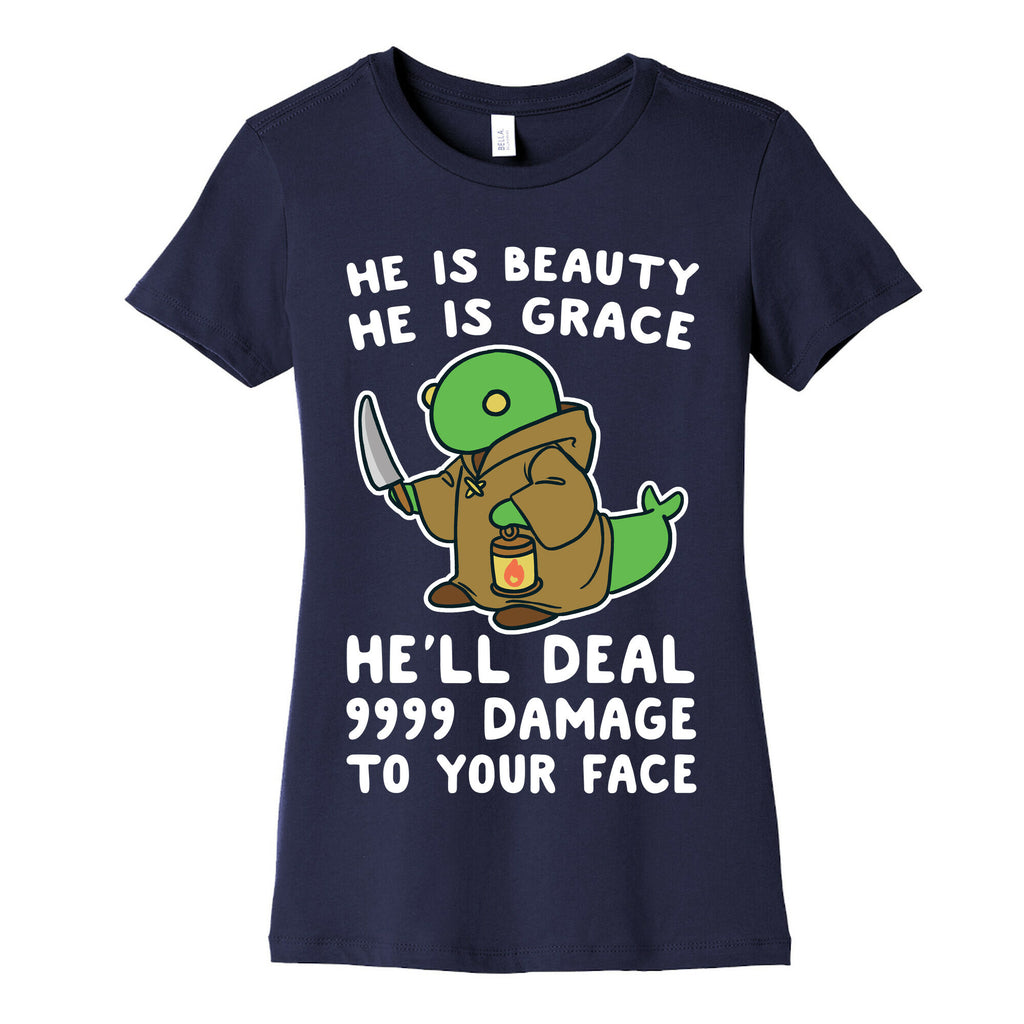 He is Beauty, He is Grace, He'll Deal 9999 Damage to your Face - Tonberry Women's Cotton Tee